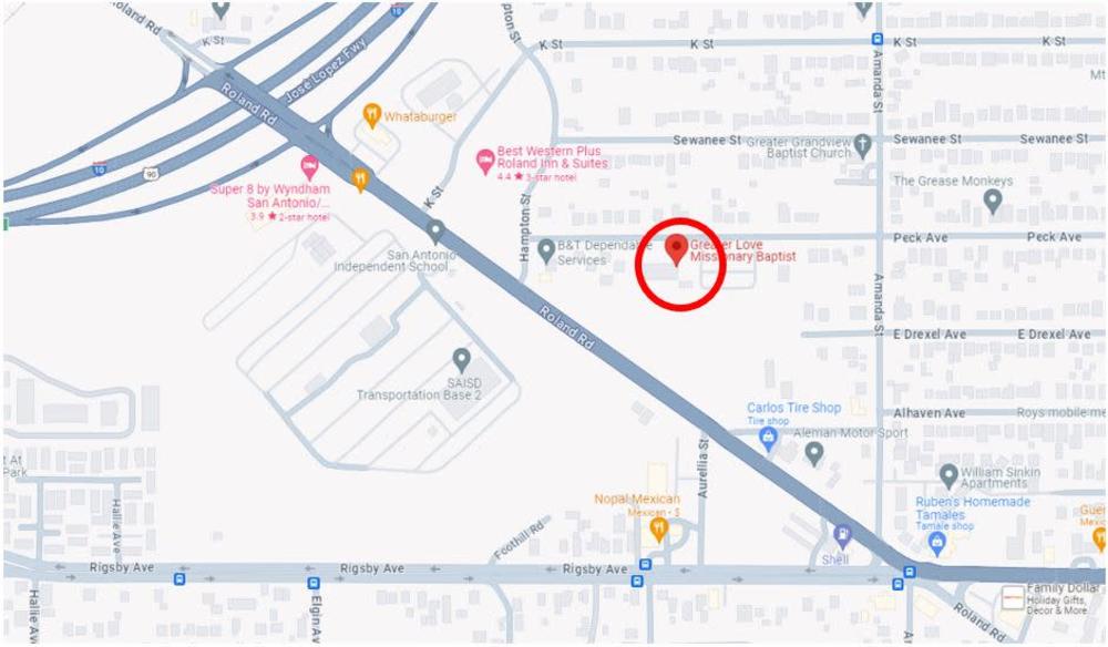 Map of the project location. A red circle indicates the project location at 1534 Peck Avenue #2